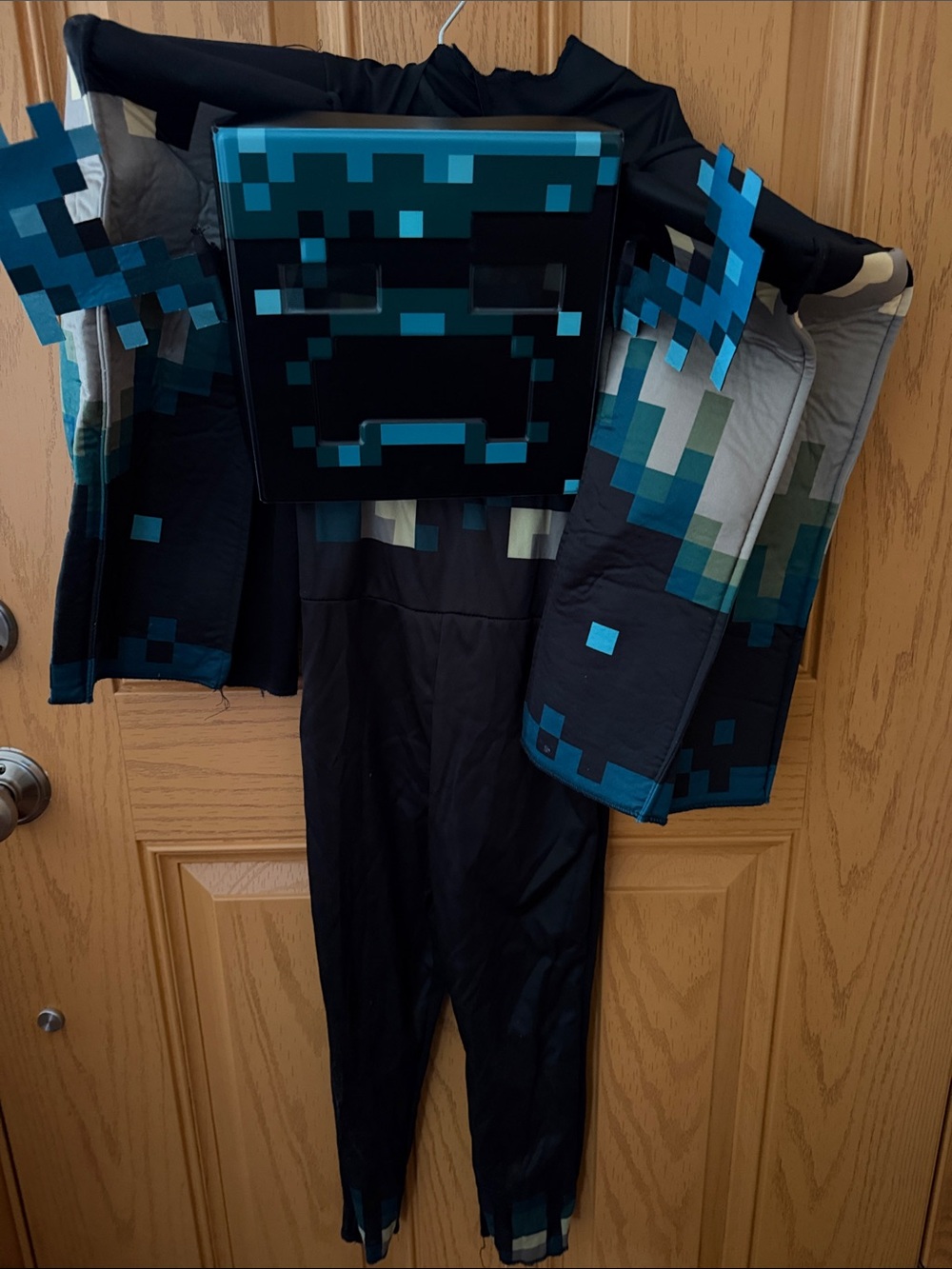 Kids Pixel Minecraft Halloween Costume - Black & Teal